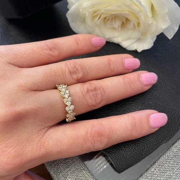 heart illusion 1/2 eternity ring marked 18K yellow gold 1.00 CTW Natural Diamond - Picture 12 of 12